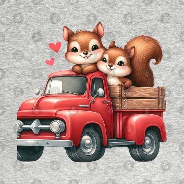 Valentine Squirrel Couple Sitting On Truck by Chromatic Fusion Studio